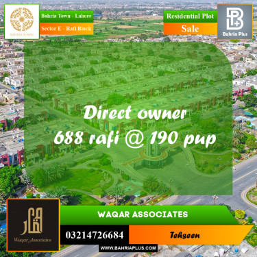 10 Marla Residential Plot for Sale in Sector E - Rafi Block -  Bahria Town, Lahore - (BP-329090)