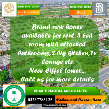 10 Marla Residential House for Rent in Sector E - Johar Block -  Bahria Town, Lahore - (BP-329207)