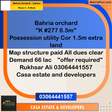 6.5 Marla Residential Plot for Sale in Phase 2 - K Block -  Bahria Orchard, Lahore - (BP-329274)