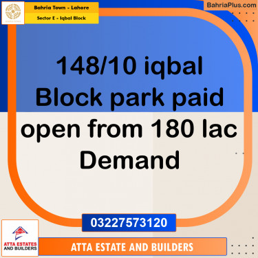 10 Marla Residential Plot for Sale in Sector E - Iqbal Block -  Bahria Town, Lahore - (BP-329288)