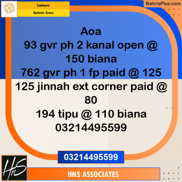 Residential Plot for Sale in Bahria Town, Lahore - (BP-329398)