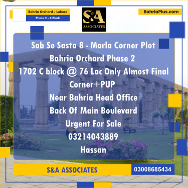 8 Marla Residential Plot for Sale in Phase 2 - C Block -  Bahria Orchard, Lahore - (BP-329408)