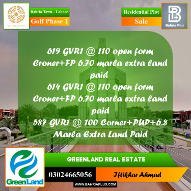 7 Marla Residential Plot for Sale in Golf Phase 1 -  Bahria Town, Lahore - (BP-329465)