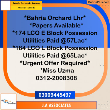 5 Marla Residential Plot for Sale in Phase 2 - E Block -  Bahria Orchard, Lahore - (BP-329481)
