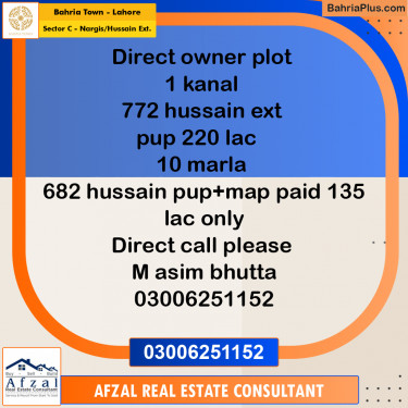10 Marla Residential Plot for Sale in Sector C - Nargis/Hussain Ext. -  Bahria Town, Lahore - (BP-329537)