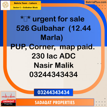 12.44 Marla Residential Plot for Sale in Sector C - Gulbahar Block -  Bahria Town, Lahore - (BP-329547)