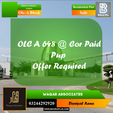 5 Marla Residential Plot for Sale in OLC-A Block -  Bahria Orchard, Lahore - (BP-329563)