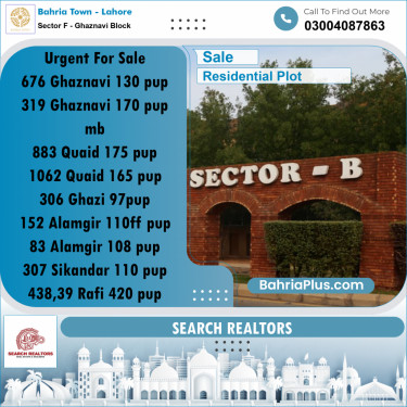 10 Marla Residential Plot for Sale in Sector F - Ghaznavi Block -  Bahria Town, Lahore - (BP-329564)