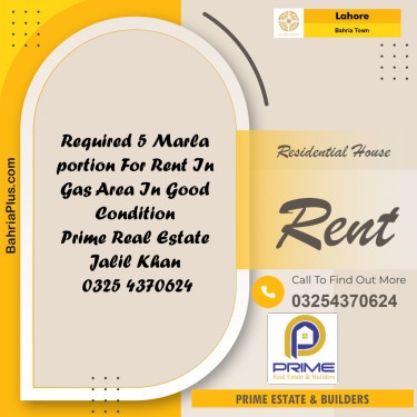 5 Marla Residential House for Rent in Bahria Town, Lahore - (BP-329587)
