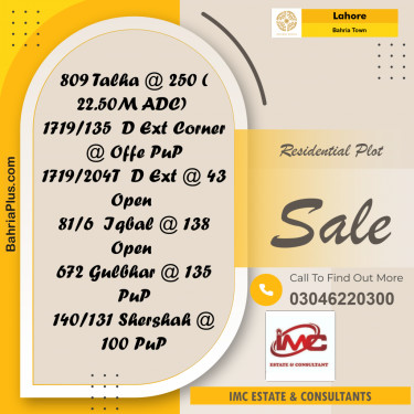 Residential Plot for Sale in Bahria Town, Lahore - (BP-329601)