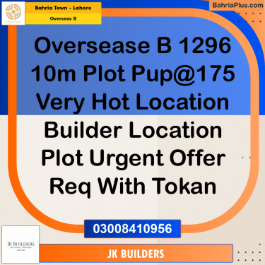 10 Marla Residential Plot for Sale in Overseas B -  Bahria Town, Lahore - (BP-329619)