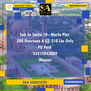 10 Marla Residential Plot for Sale in Overseas A -  Bahria Town, Lahore - (BP-329777)
