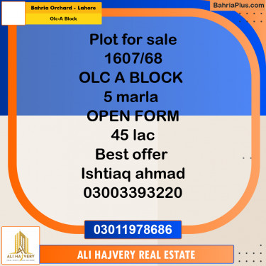 5 Marla Residential Plot for Sale in OLC-A Block -  Bahria Orchard, Lahore - (BP-329808)
