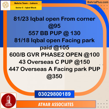 5 Marla Residential Plot for Sale in Sector E - Iqbal Block -  Bahria Town, Lahore - (BP-329917)