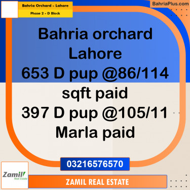 8 Marla Residential Plot for Sale in Phase 2 - D Block -  Bahria Orchard, Lahore - (BP-329932)