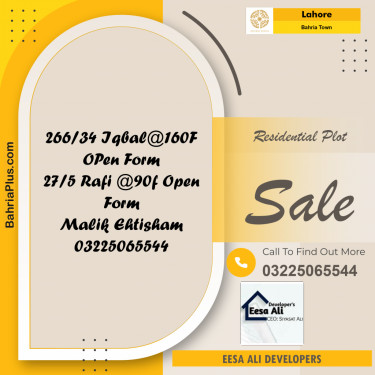 Residential Plot for Sale in Bahria Town, Lahore - (BP-329945)