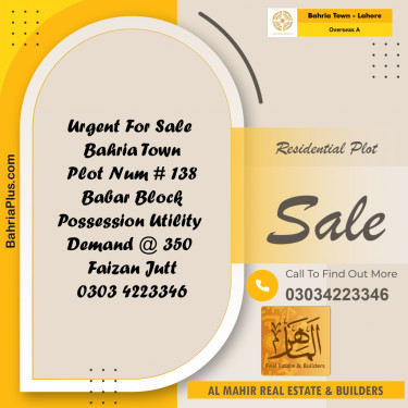 Residential Plot for Sale in Overseas A -  Bahria Town, Lahore - (BP-329959)