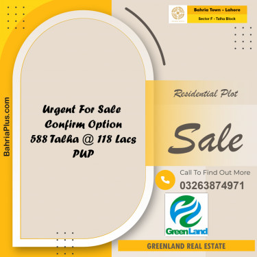 10 Marla Residential Plot for Sale in Sector F - Talha Block -  Bahria Town, Lahore - (BP-330074)