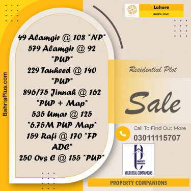 Residential Plot for Sale in Bahria Town, Lahore - (BP-330110)