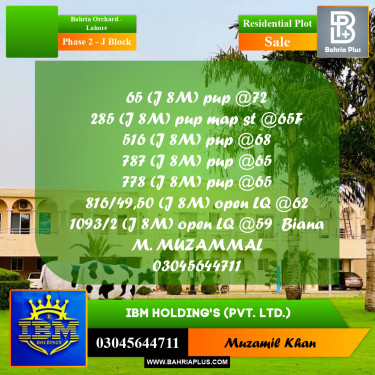 8 Marla Residential Plot for Sale in Phase 2 - J Block -  Bahria Orchard, Lahore - (BP-330123)