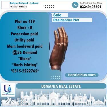 5 Marla Residential Plot for Sale in Phase 2 - G Block -  Bahria Orchard, Lahore - (BP-330216)