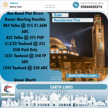 1 Kanal Residential Plot for Sale in Bahria Town, Lahore - (BP-330249)