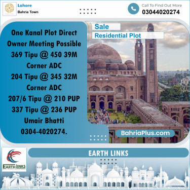 1 Kanal Residential Plot for Sale in Bahria Town, Lahore - (BP-330250)