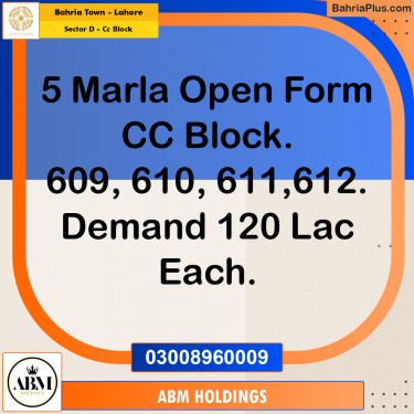5 Marla Residential Plot for Sale in Sector D - CC Block -  Bahria Town, Lahore - (BP-330326)