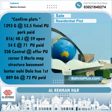 12 Marla Residential Plot for Sale in Bahria Orchard, Lahore - (BP-330396)