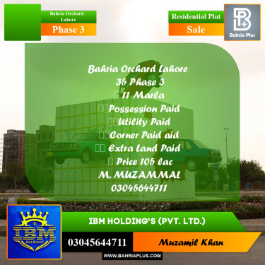 8 Marla Residential Plot for Sale in Phase 3 -  Bahria Orchard, Lahore - (BP-330456)