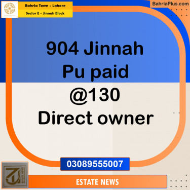 Residential Plot for Sale in Sector E - Jinnah Block -  Bahria Town, Lahore - (BP-330516)