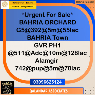 5 Marla Residential Plot for Sale in Sector F - Alamgir Block -  Bahria Town, Lahore - (BP-330583)