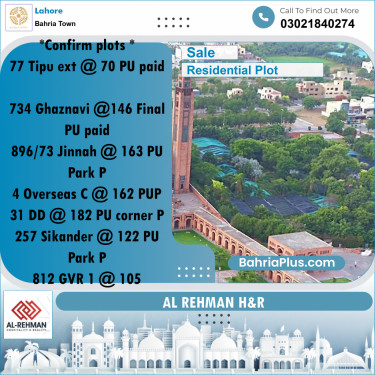 10 Marla Residential Plot for Sale in Bahria Town, Lahore - (BP-330609)