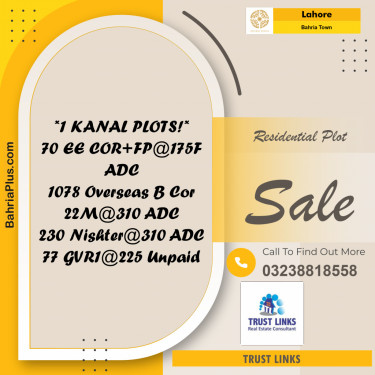 Residential Plot for Sale in Bahria Town, Lahore - (BP-330621)
