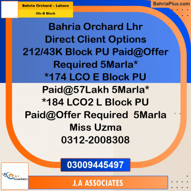 5 Marla Residential Plot for Sale in OLC-B Block -  Bahria Orchard, Lahore - (BP-330628)