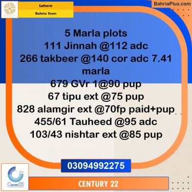 5 Marla Residential Plot for Sale in Bahria Town, Lahore - (BP-330701)