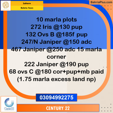10 Marla Residential Plot for Sale in Bahria Town, Lahore - (BP-330705)