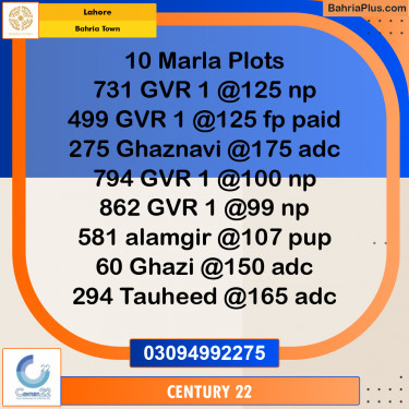 10 Marla Residential Plot for Sale in Bahria Town, Lahore - (BP-330706)