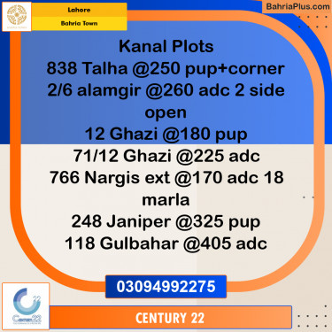 1 Kanal Residential Plot for Sale in Bahria Town, Lahore - (BP-330710)
