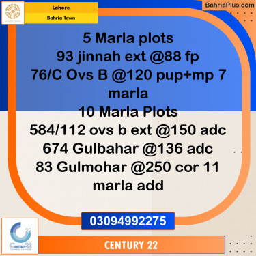 10 Marla Residential Plot for Sale in Bahria Town, Lahore - (BP-330753)