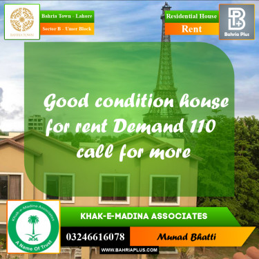 10 Marla Residential House for Rent in Sector B - Umer Block -  Bahria Town, Lahore - (BP-330763)