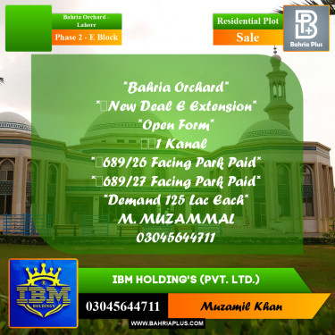 1 Kanal Residential Plot for Sale in Phase 2 - E Block -  Bahria Orchard, Lahore - (BP-330854)