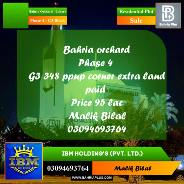 10 Marla Residential Plot for Sale in Phase 4 - G3 Block -  Bahria Orchard, Lahore - (BP-330893)