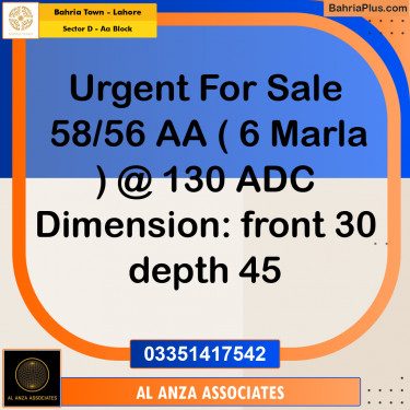 6 Marla Residential Plot for Sale in Sector D - AA Block -  Bahria Town, Lahore - (BP-330906)
