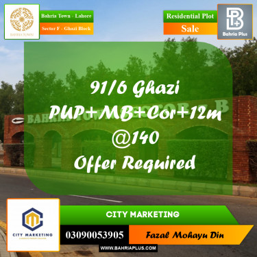 12 Marla Residential Plot for Sale in Sector F - Ghazi Block -  Bahria Town, Lahore - (BP-330930)