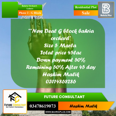 5 Marla Residential Plot for Sale in Phase 2 - G Block -  Bahria Orchard, Lahore - (BP-330998)