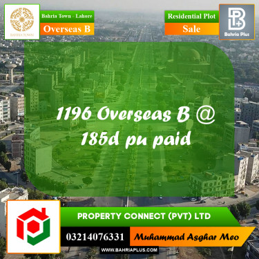 10 Marla Residential Plot for Sale in Overseas B -  Bahria Town, Lahore - (BP-331040)