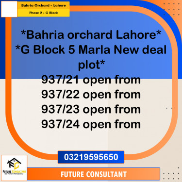 5 Marla Residential Plot for Sale in Phase 2 - G Block -  Bahria Orchard, Lahore - (BP-331088)