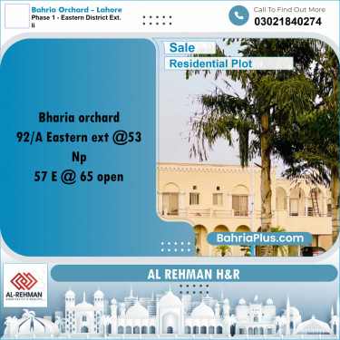5 Marla Residential Plot for Sale in Phase 1 - Eastern District Ext. II -  Bahria Orchard, Lahore - (BP-331234)