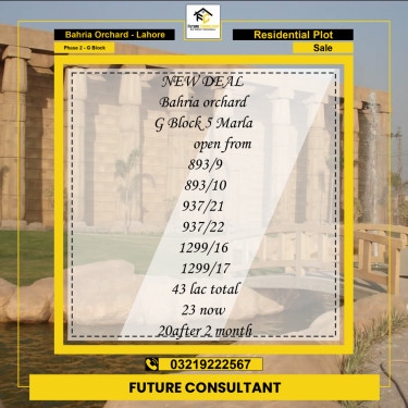 5 Marla Residential Plot for Sale in Phase 2 - G Block -  Bahria Orchard, Lahore - (BP-331255)